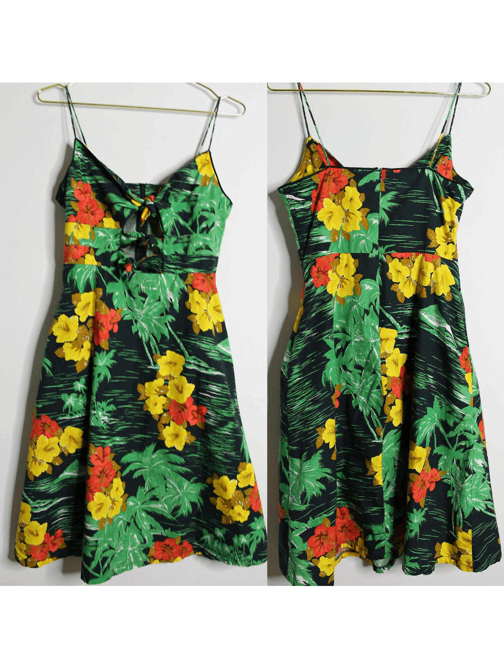 Zara Black Tropical Red Yellow Floral Retro Cutout Mini Dress - Medium